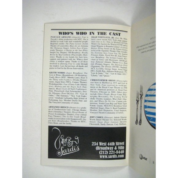 Four Playbill 2002 Manhattan Theatre Club Pascal Armand Keith Nobbs Whitlock - Picture 5 of 6